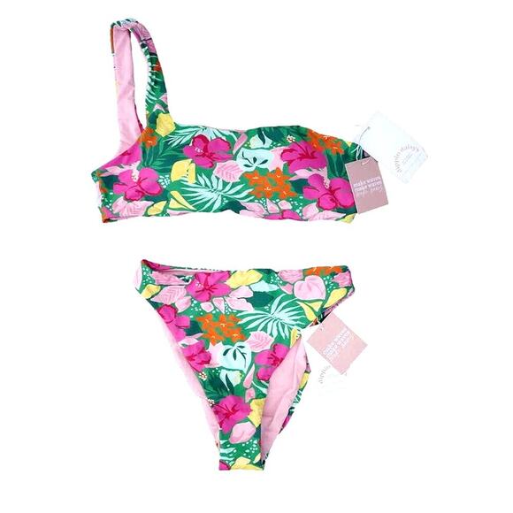 NWT Dippin Daisy’s One Shoulder Tropical Bikini Set High Waist Swimsuit USA Made - Picture 2 of 15